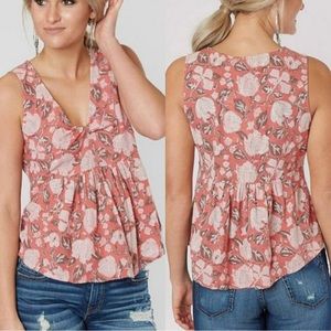 Lucky brand pink floral peplum tank